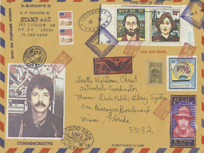 Envelope Mail Art from E.F. HigginsIIIfront correspondance with multiple stamps