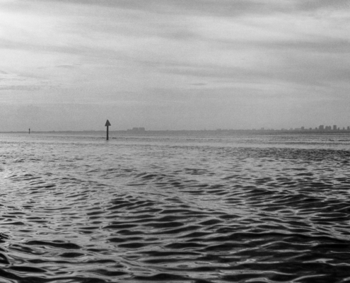 black + white image of ocean water