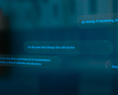 text on screen in bubbles