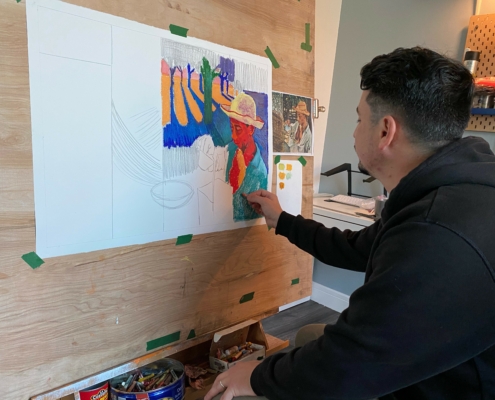 figure gesturing on paper