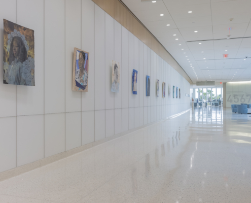 Portraits hand on the hallway of the Mount Sinai Medical Center lobby