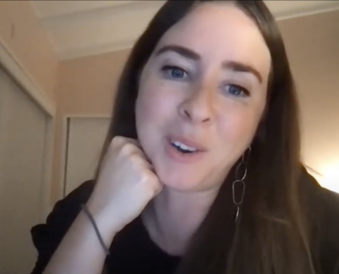 Danielle Bender with hand on chin
