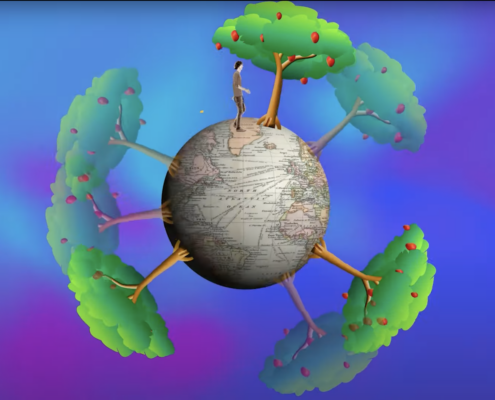 globe with large tree animation