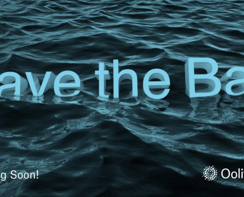 Graphic of dark blue water with 3D words Save the Bay floating on the water "starting soon" is in the left bottom corner of the screen