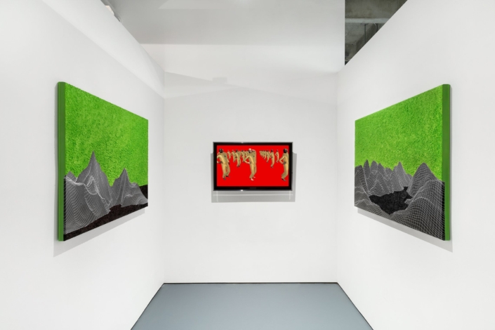 4 Networked Gestures v.2 2022 installation view at David Castillo Gallery dimensions variable acrylic ink software on canvas and video