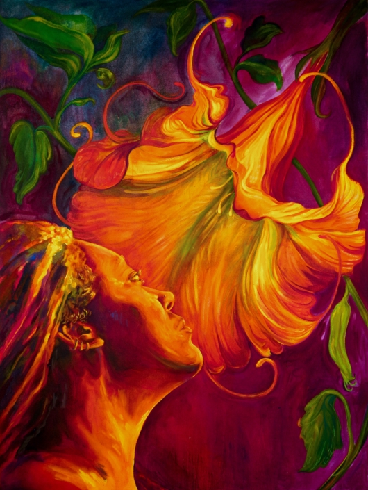 Annunciation 2024 36x48 Oil paint and pastel on canvas