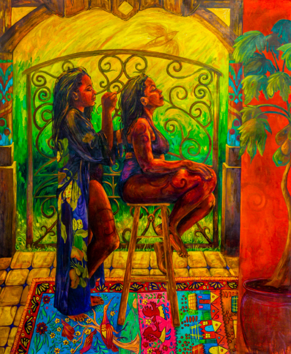 Interlocked 2024 61x72 Oil paint Pastel on Unstretched canvas