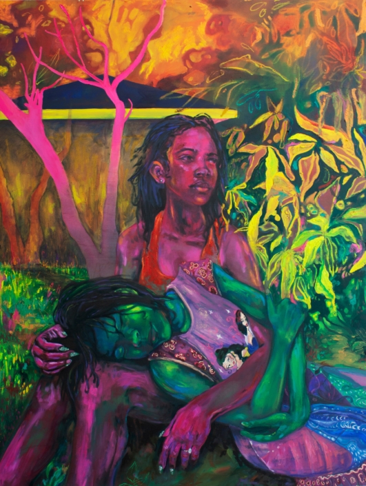 The Hands That Hold You 2021 30x40 Oil Paint pastel and mother of pearl on wood panel