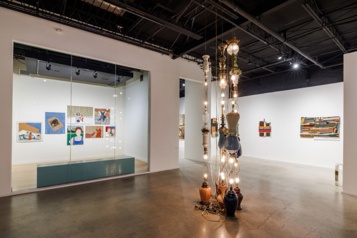 CoincidenceOfSound ShowInstallationShot SoloShow FoundCollectedDonatedObjectsFoundYarnCarpet KerryPhillips