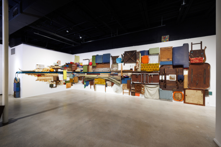 CoincidenceOfSound WallInstallationShot 46ftx13ftx8in FoundCollectedDonatedObjects KerryPhillips