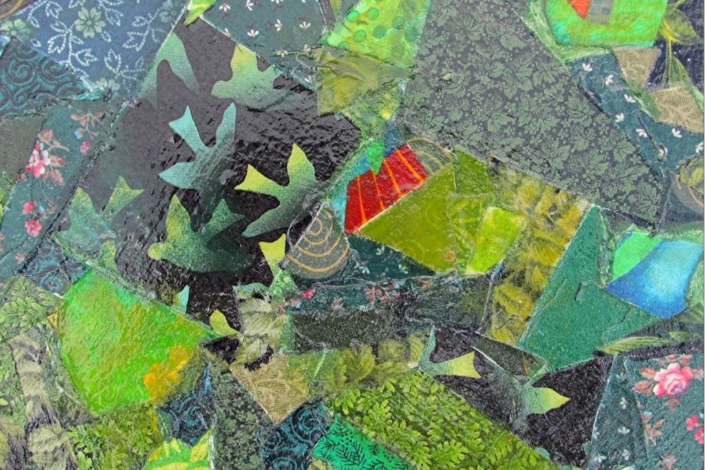 Painting with Fabric Collage on Canvas (1)